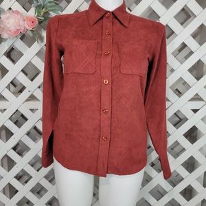 Harmony Burnt Orange Button Up Suede Feel Blouse Size Medium